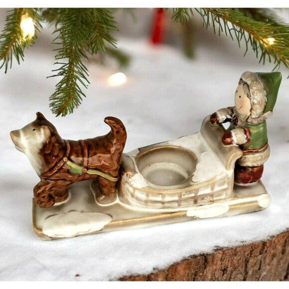 Yankee Candle Eskimo Husky Tealight Holder Votive Dog Sled Girl Snow Holiday - Picture 1 of 15